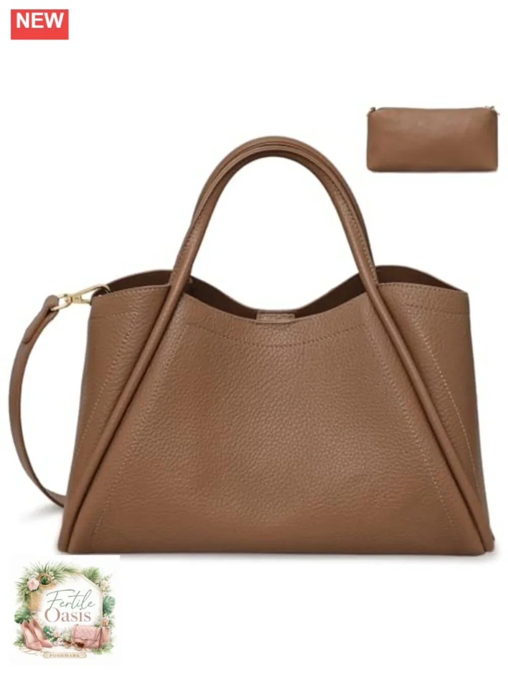 Faux Leather Satchel Crossbody Handbag with Adjustable Strap & Inner Pouch Fits